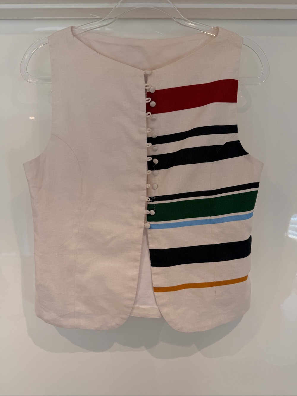 Sleeveless Cream Button-Front Top with Multicolor Stripes